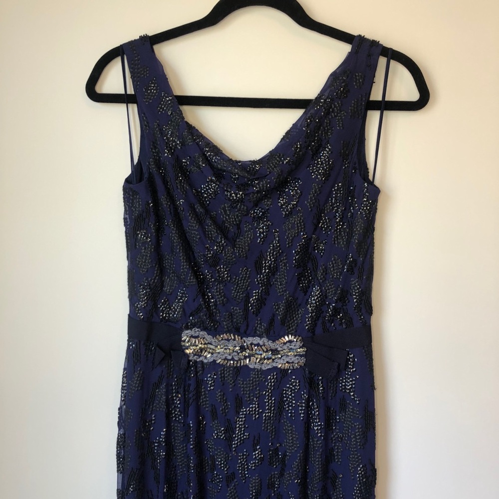 Jenny Packham Navy Blue Silk Beaded Low Back Gown - Picture 4 of 16